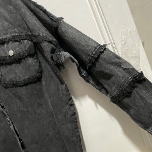 Grunge Goth Punk ROCK & ROLL Preppy Y2K Cotton Oversized Raw Seam Shirt Jacket S - Picture 4 of 11